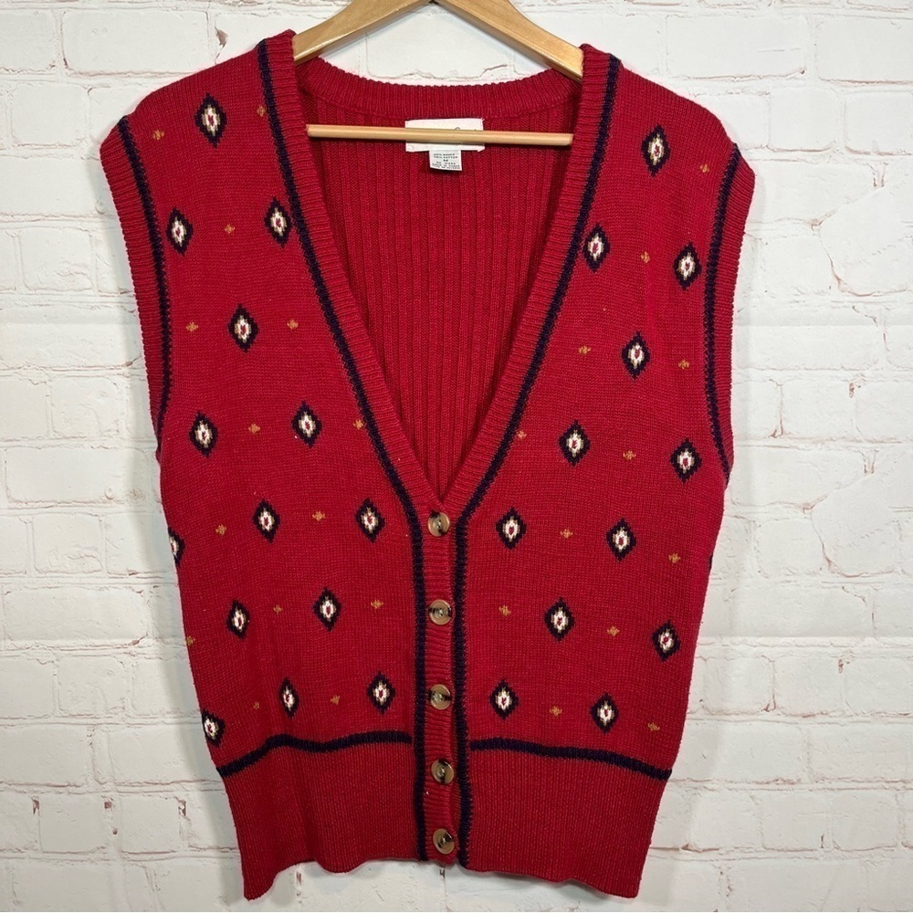 Vintage Allison Smith Sweater Cardigan Vest Womens Medium Red Christmas